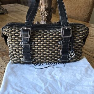 Brighton Black and Tan Woven Hemp With Black Leather Trim & Buckle Handbag